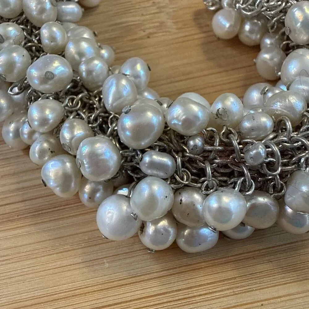 PEARL BEAD CHAIN BRACELET ON SILVER CLASP